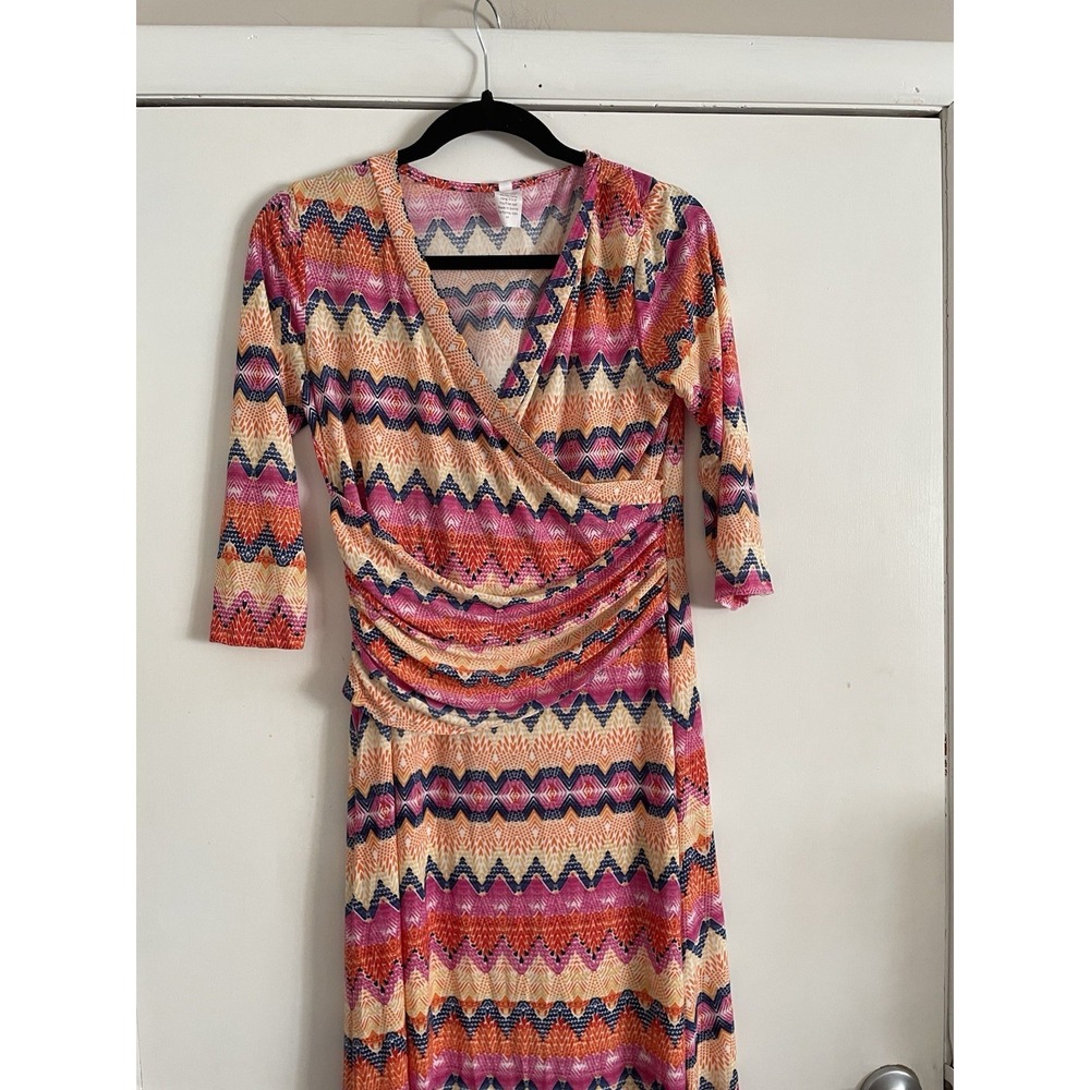 Piphany /‎ Honey And Lace,  M Rocklin  Wrap   Dress In Horizontal Zigzaz Print.